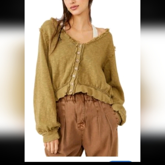 We The Free Womens Gold Golden Road Ruffled Button-Front Cardigan S - Picture 1 of 15